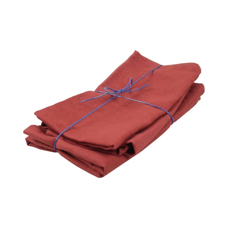 Black Bough Set of 4 Dull Red Linen Napkins