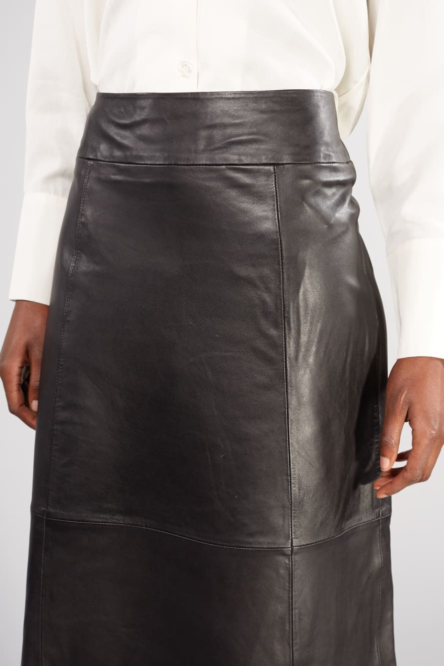 Trouva: Selected Femme Black Leather Ardee High Waisted Skirt