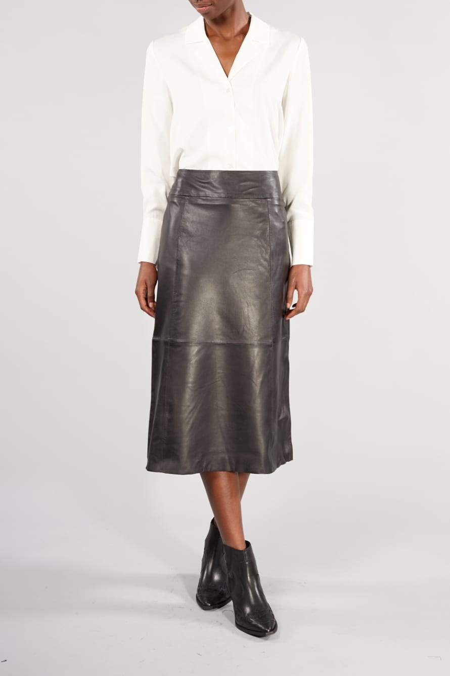 Trouva: Selected Femme Black Leather Ardee High Waisted Skirt