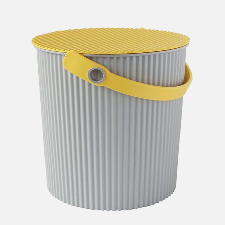 Hachiman Medium Grey Yellow Lidded Storage Bucket
