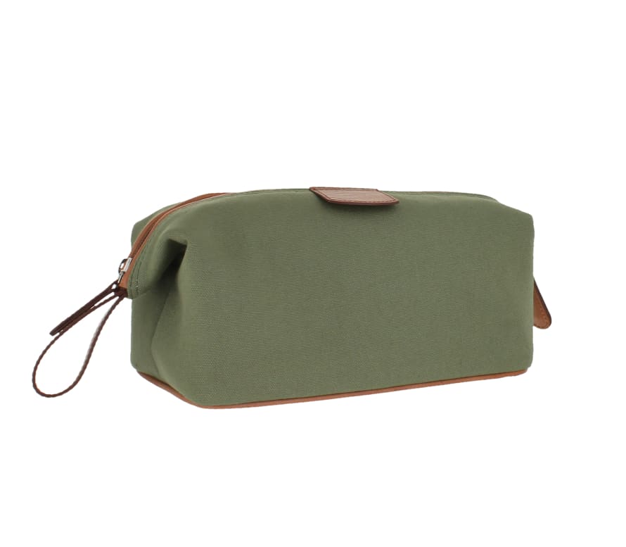 D. R. Harris Olive Canvas and Leather Wash Bag