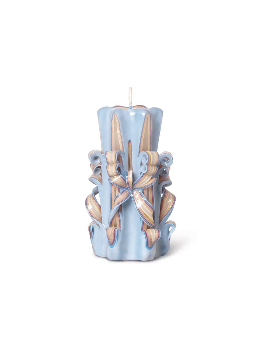 Ferm Living Light Blue Hand Carved Candle