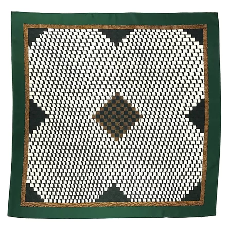 ANNEE Medium Green Silk Embroidered Wicker Square Scarf