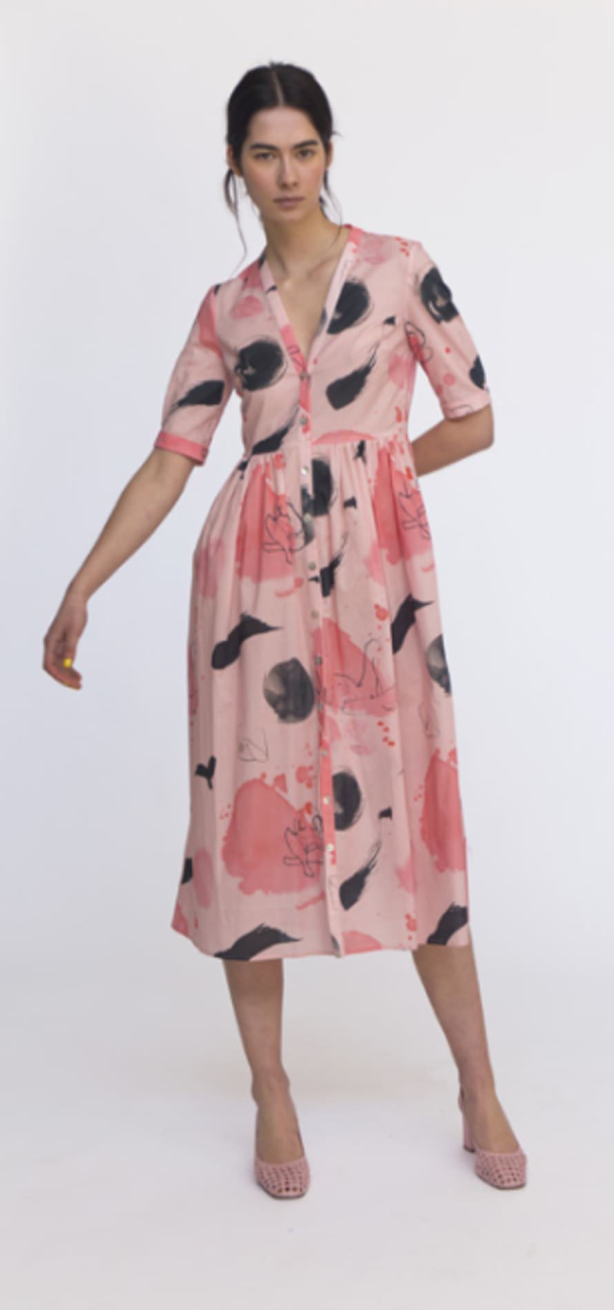 Heinui Neil Dress in Pink Splatter & Black Strokes Print