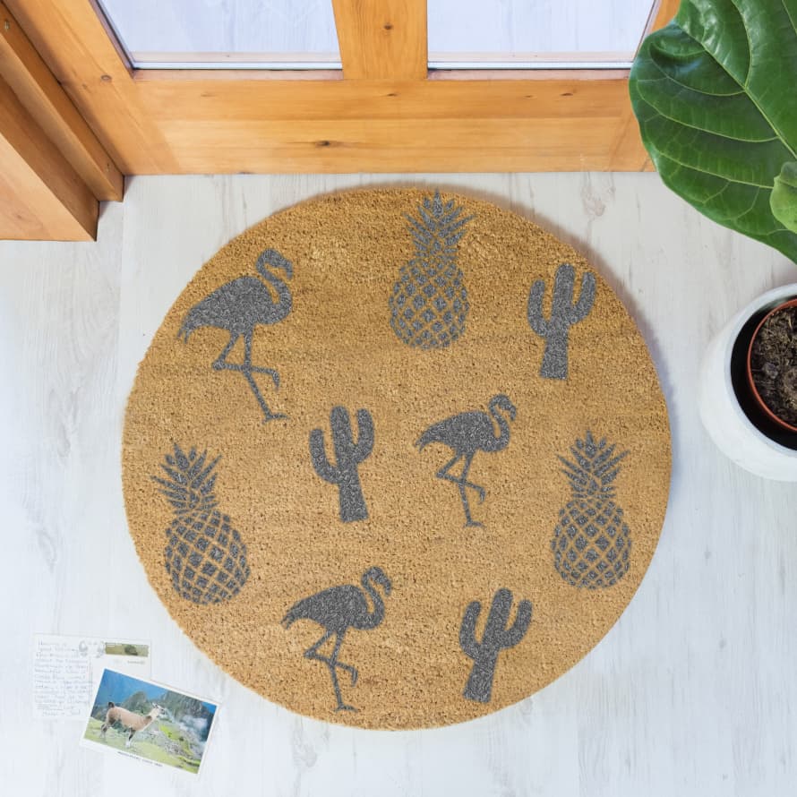 Circle Grey Pineapple Flamingo & Cactus Doormat