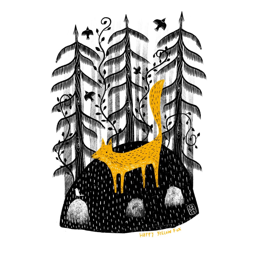 Jago Illustration Happy Yellow Fox A4 Print