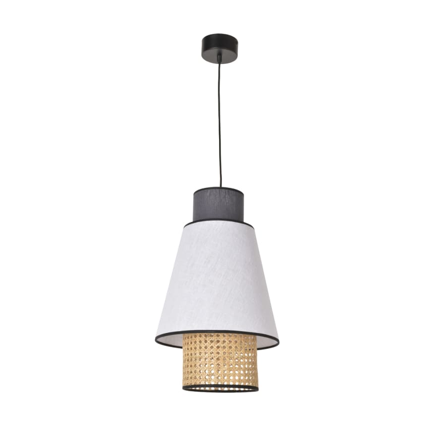 Market Set Small Grey Rattan and Linen Singapore Pendant Light 