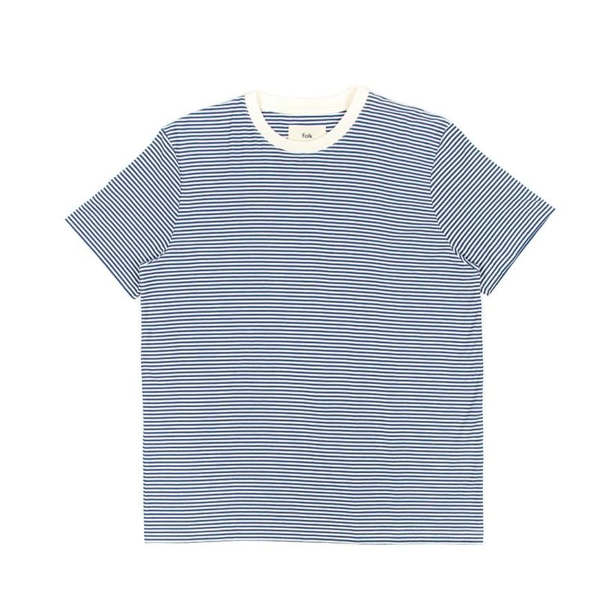 Folk 1X1 Stripe Tee Woad Ecru