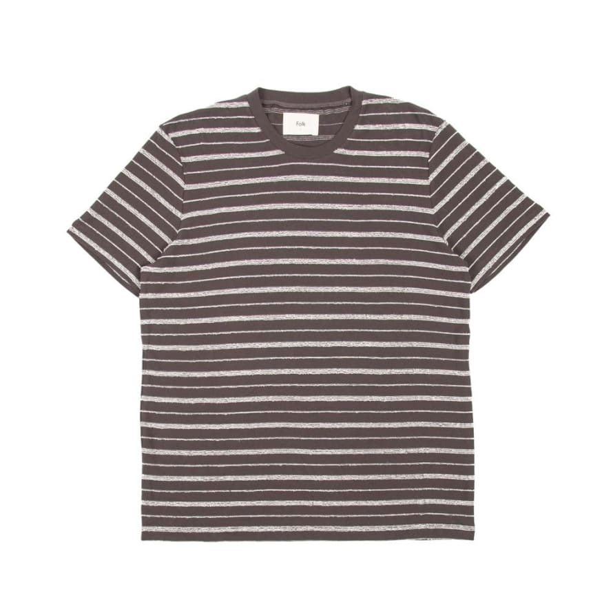 Folk Textured Stripe Tee Charcoal Ecru