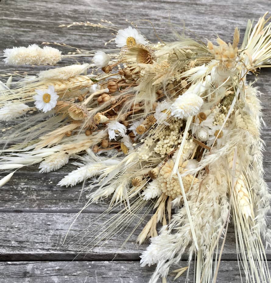 Pompon Bazar White Bouquet Of Dried Flowers/Bouquet De Fleurs Séchées Blanc