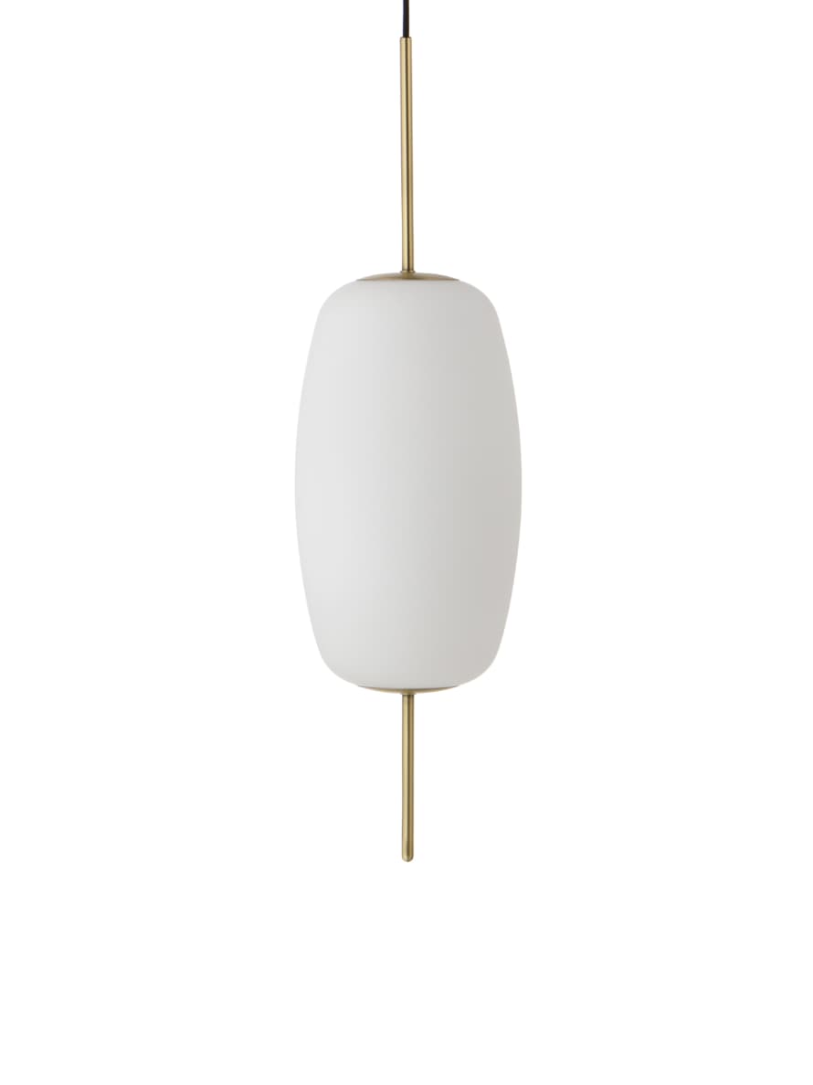 Frandsen Medium Opal White Glass and Brass Silk Pendant Lamp