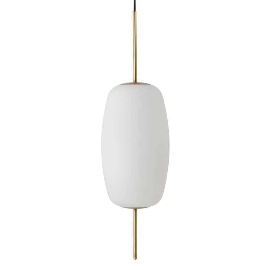 Frandsen Large Opal White Glass and Brass Silk Pendant Lamp