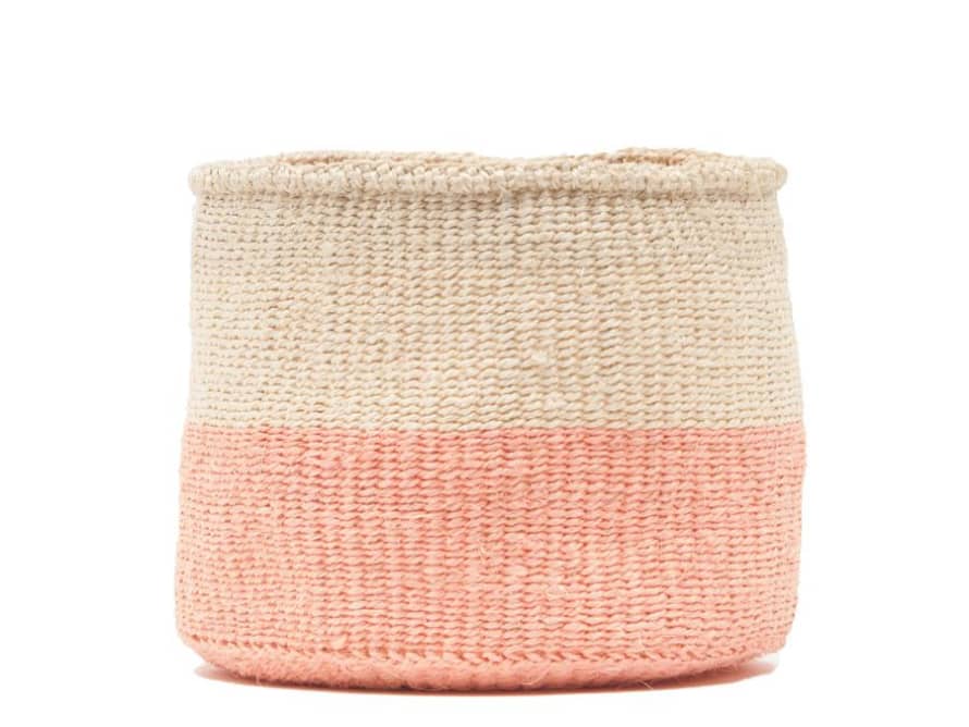 The Basket Room Dusky Pink & White Jioni Woven Basket Small