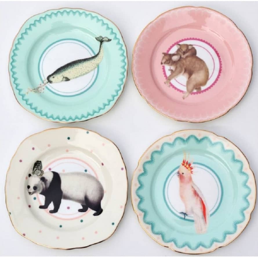 Yvonne Ellen Set of 4 Pretty Pastel Animal Cake Plates