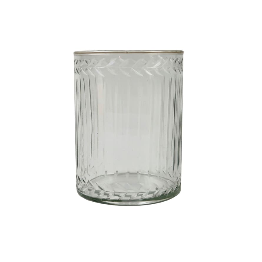 Grand Illusions Hurricane Glass with Etched Laurel Leaf Design Medium