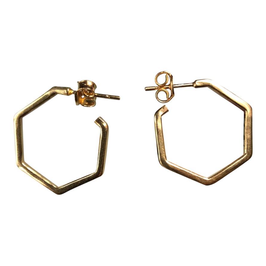 silver jewellery Small Gold Hexagon Earrings