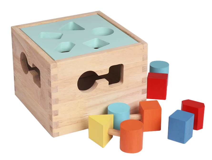 Bass et bass Wooden Shapes Sorting Cube Baby Toy