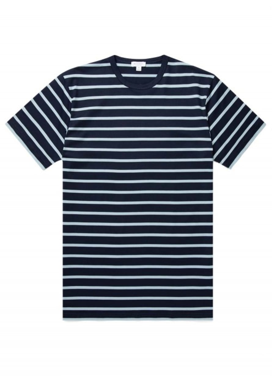 Sunspel Breton Stripe Tee - Navy / Blue Jeans