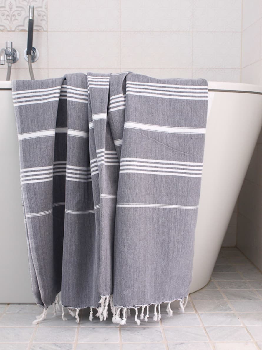 Ottomania 220cm Dark Grey and White Hammam Towel