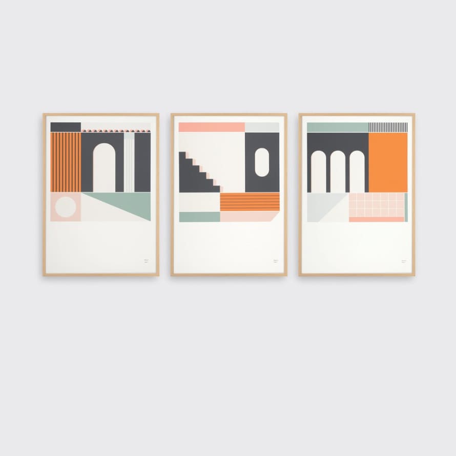 Tom Pigeon  Set Of 3 Place Geometric A3 Prints