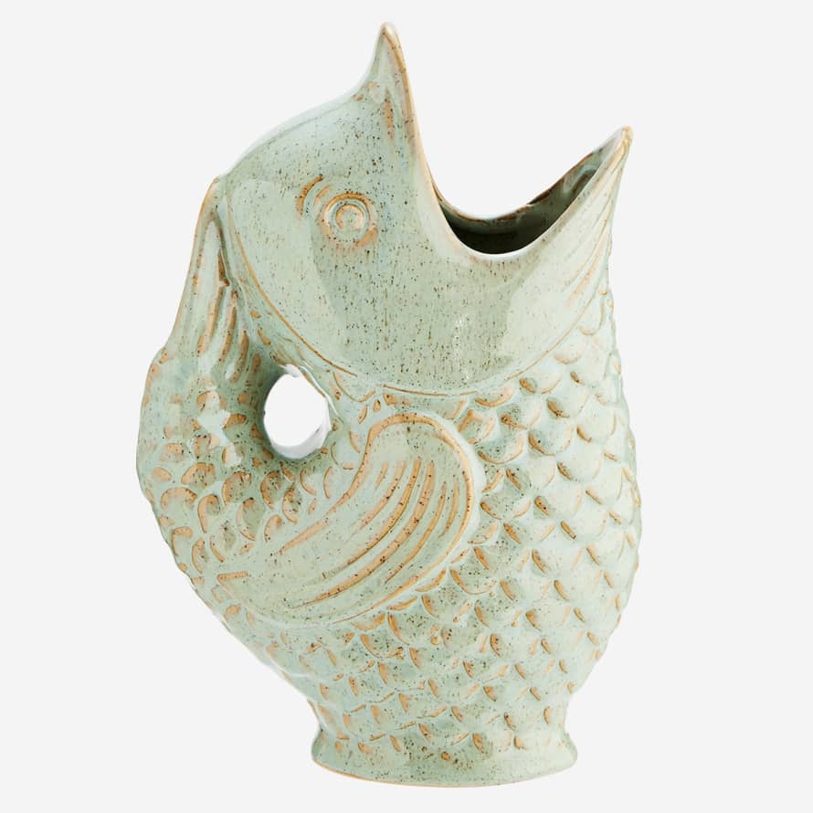 Madam Stoltz Light Green Stoneware Fish Vase