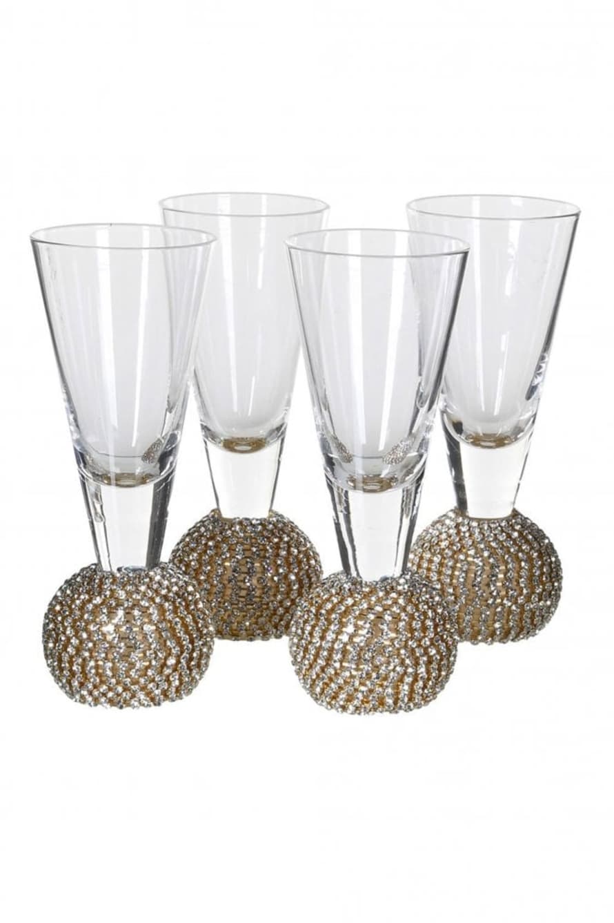 The Home Collection Set Of 4 Gold Diamante Shot Glasses