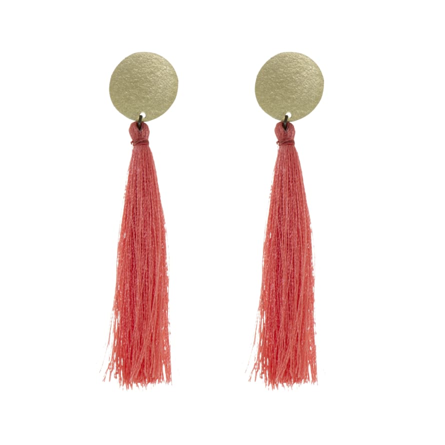 Just Trade  Tassel Single Stud Earrings - Coral