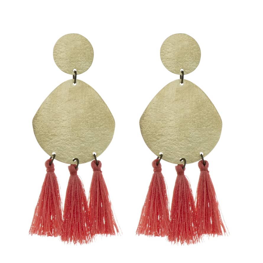 Just Trade  Tassel Trio Stud Earrings - Coral