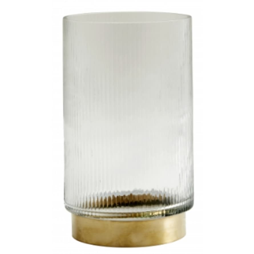 Nordal Glass vase with lines and golden base in brass 15 x 26cm