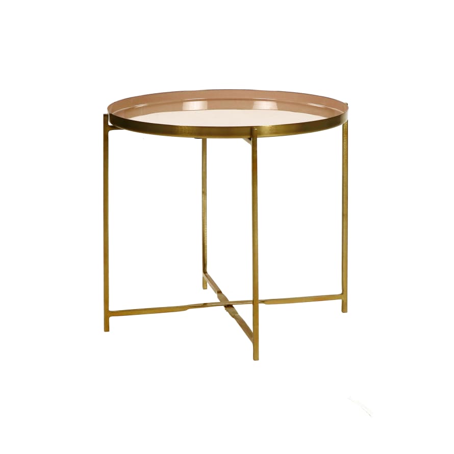 Pomax Coffee table Medium: Gold metal table legs, medium, L 57 x W 57 x H 48 cm and Off-White round enamel tray, medium, Dia 55 x H 2 cm