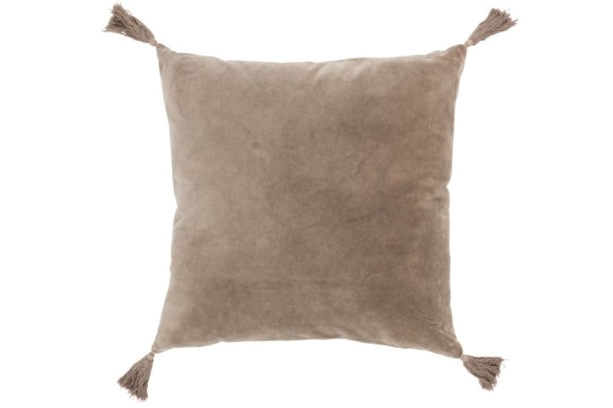 J-Line Taupe Velvet Cushion with Tassels