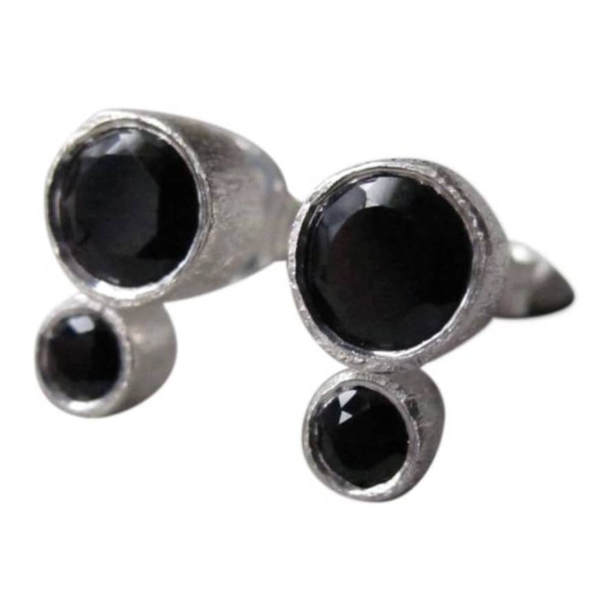 Window Dressing The Soul 925 Brushed Silver Double Onyx Earrings