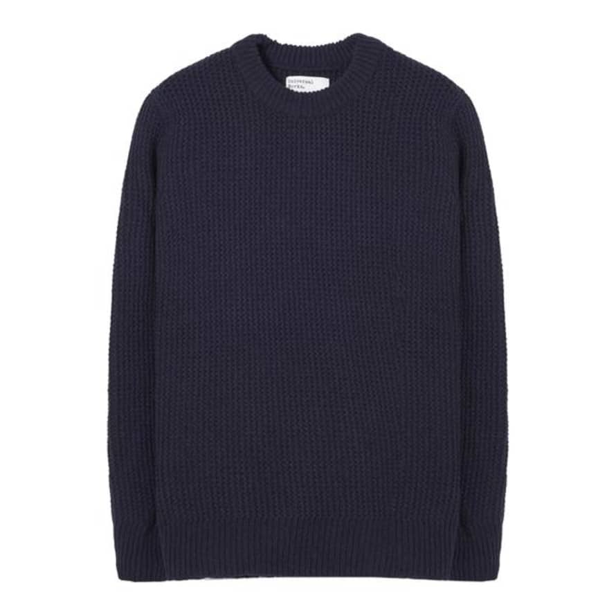 Trouva: Loose Crew In Navy Rack Stitch Knit