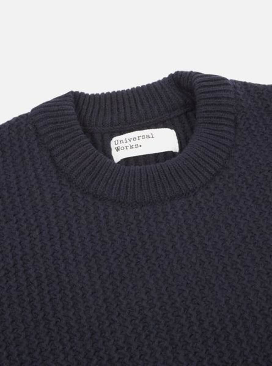 Trouva: Loose Crew In Navy Rack Stitch Knit