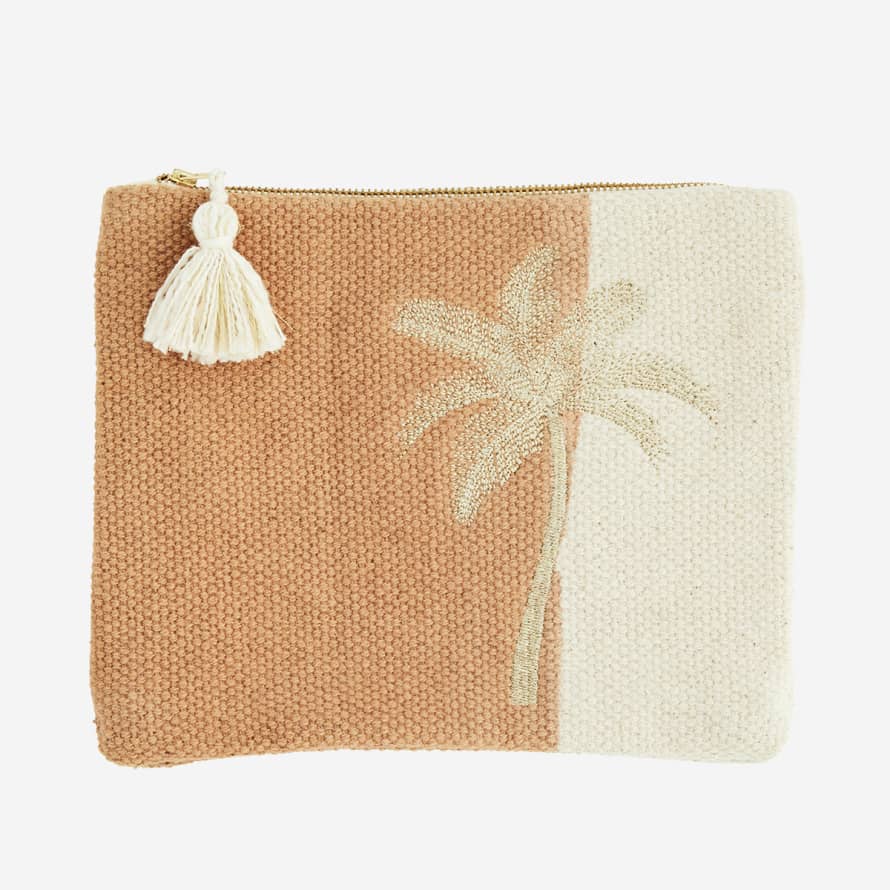 Madam Stoltz Brown and Off White Embroidered Clutch