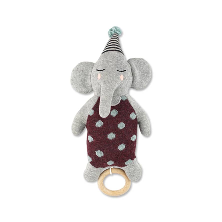 Ava & Yves Knitted Elephant with Hat Music Box Toy