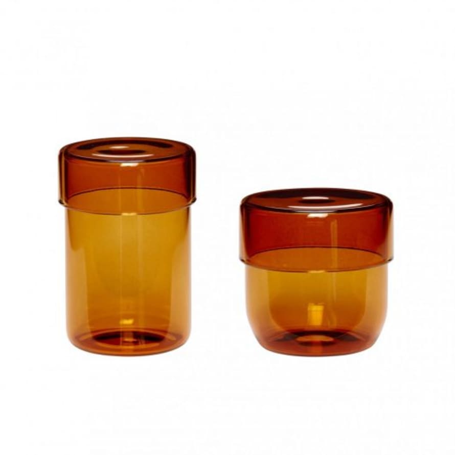 Hubsch Set of 2 Amber Glass Storage Jar with Lid