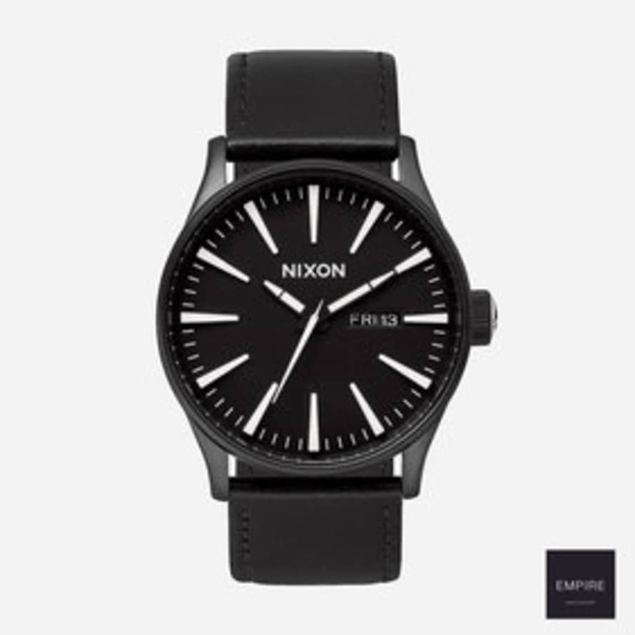 Nixon Black and  White Sentry Leather Watch