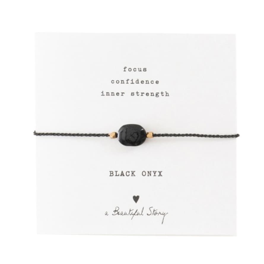 A Beautiful Story Black Onyx & Gold Gemstone Card Bracelet 