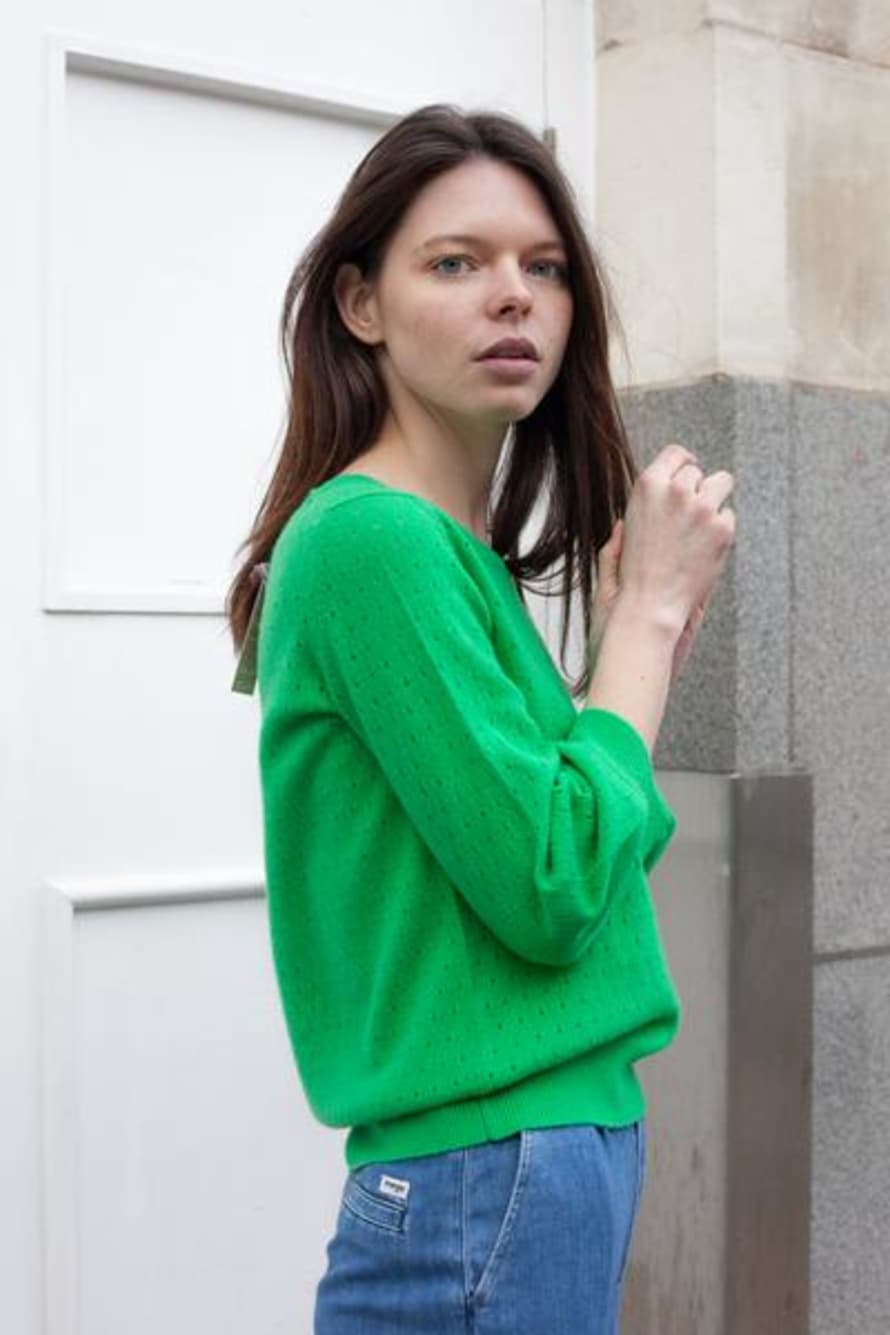 Trouva: Shrunken Mesh Balloon Bright Green Sweater