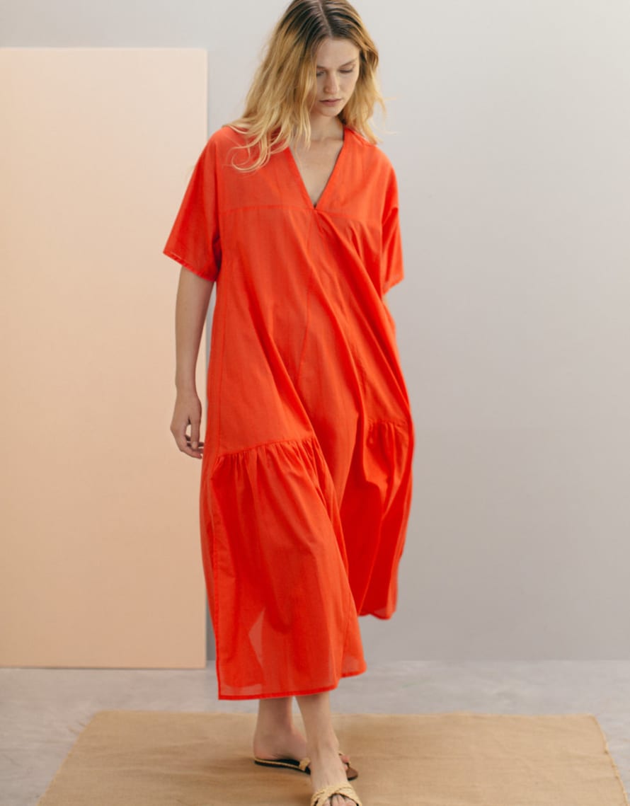 Pluto on the moon Coral Red Leony Long Maxi Dress