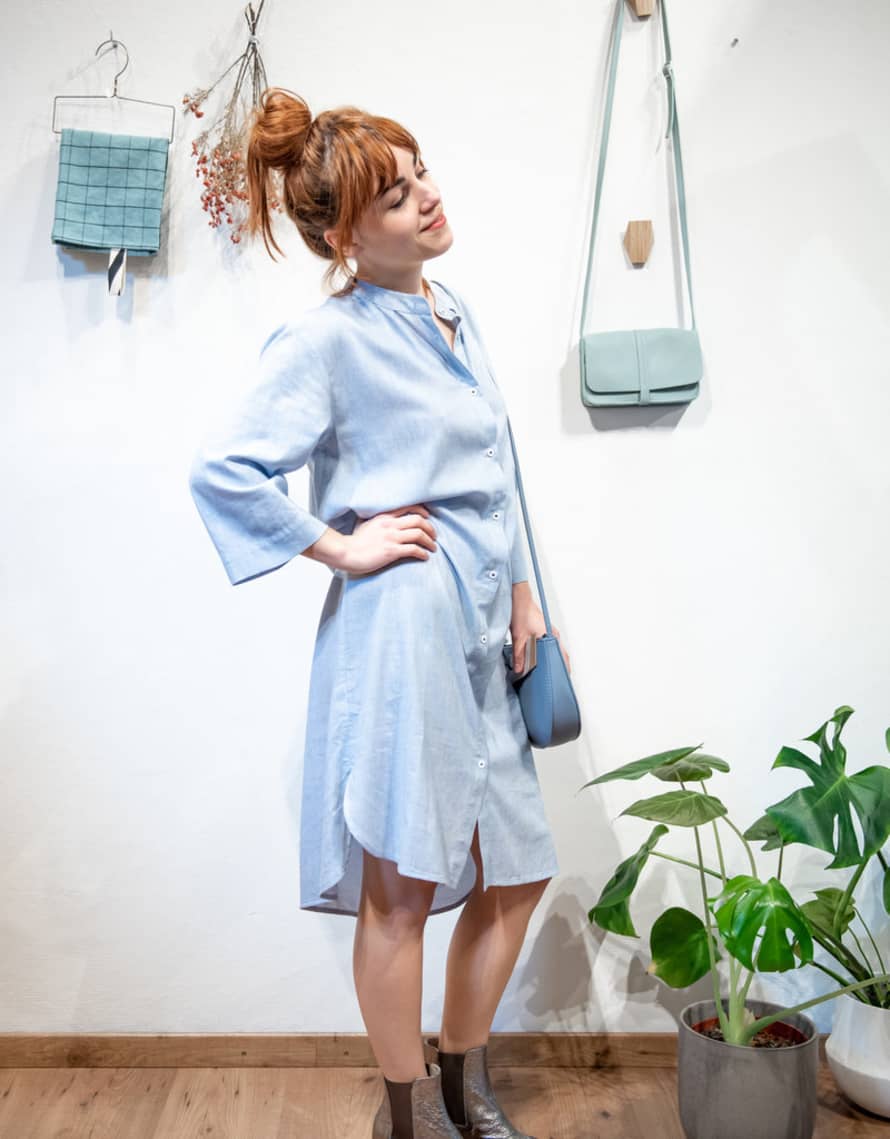 Pluto on the moon Light Blue Tatiana Short Shirt Dress