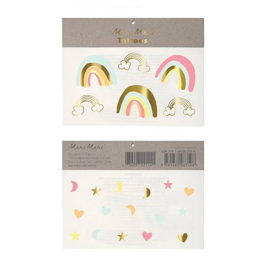 Meri Meri Pack of 2 Fluo Rainbow Tattoo