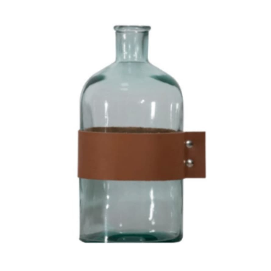 Dröm Collection 22cm glass bottle with leather strap as decoration.