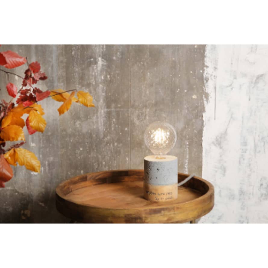 Dröm Collection Cylindrical Lamp 10x10xh12cm of Cement and Wood Table 