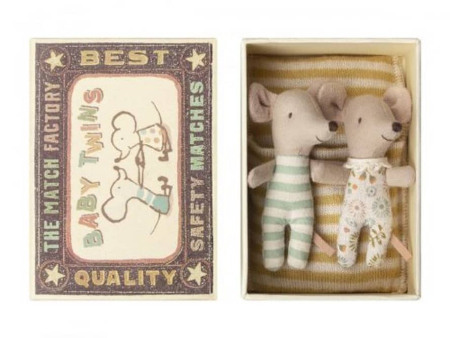 Maileg Twin Baby Mice in Matchbox Toy