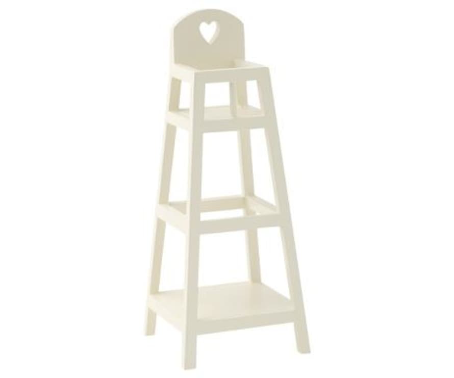 Maileg White Wooden High Chair with Small Carved Heart