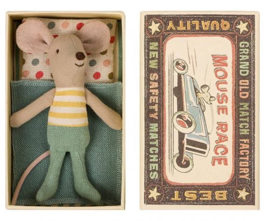 Maileg Little Brother Mouse with Yellow T-Shirt in Matchbox Toy