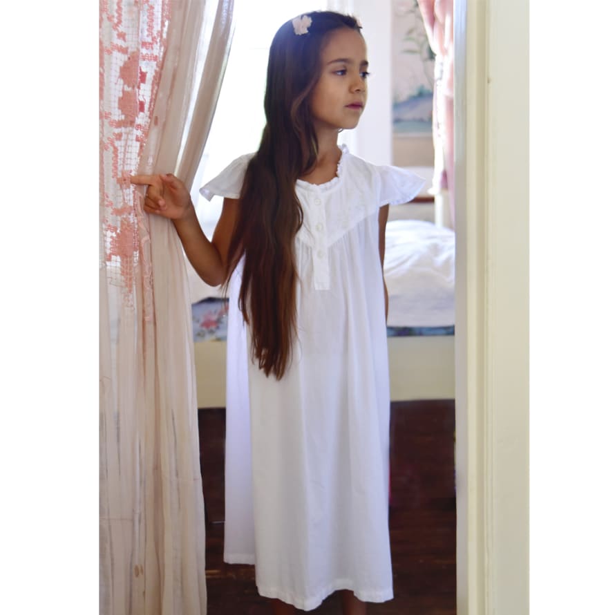 Powell Craft Girls White Cotton Capped Sleeve Nightdress with Seed Pearls 'Millie'