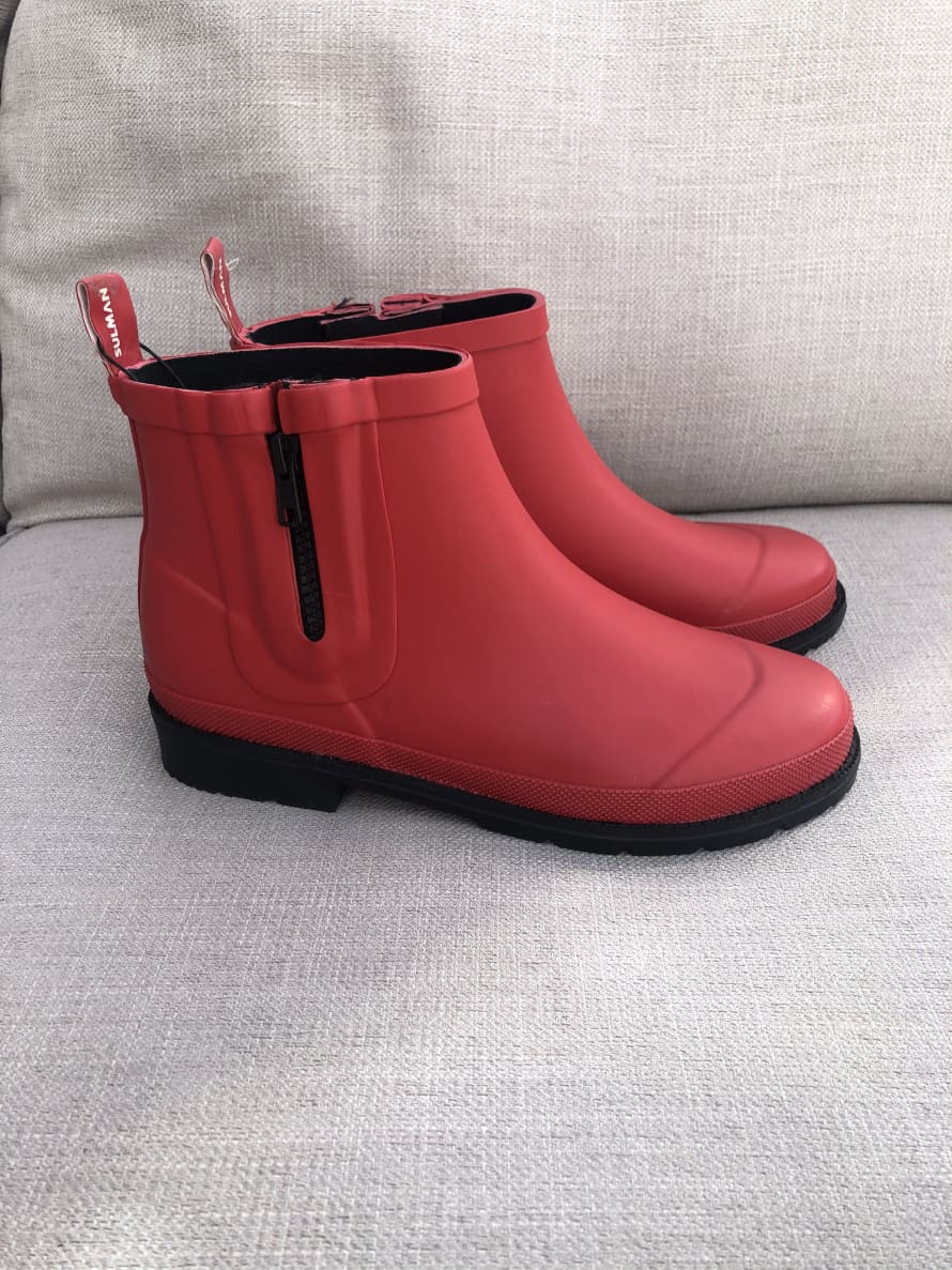 Sulman Footwear Red Rubber City Ankle Boots